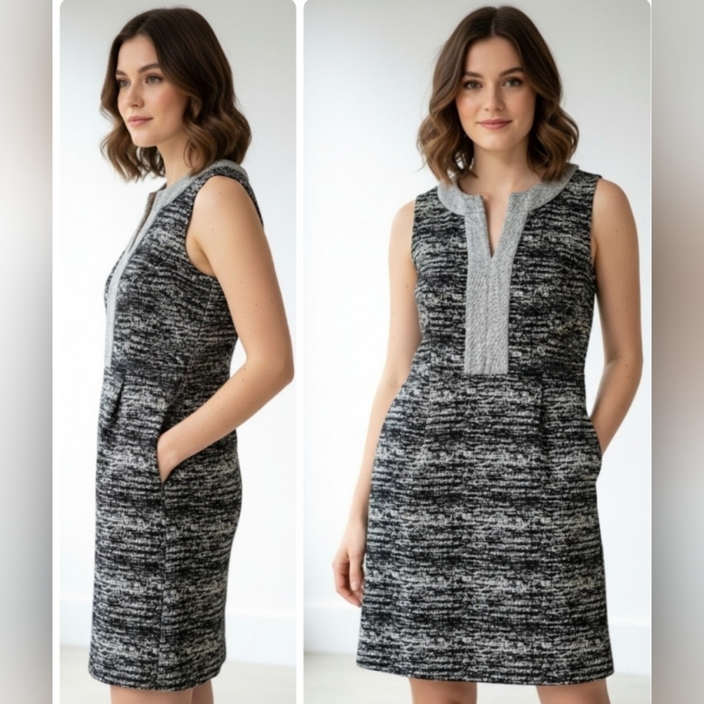 Anthropologie Tabitha Tema Dress Sheath Marled Stretch Knit In Grey And Black 8